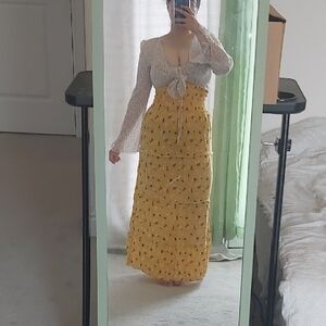 Yellow Floral Strapless Maxi Dress